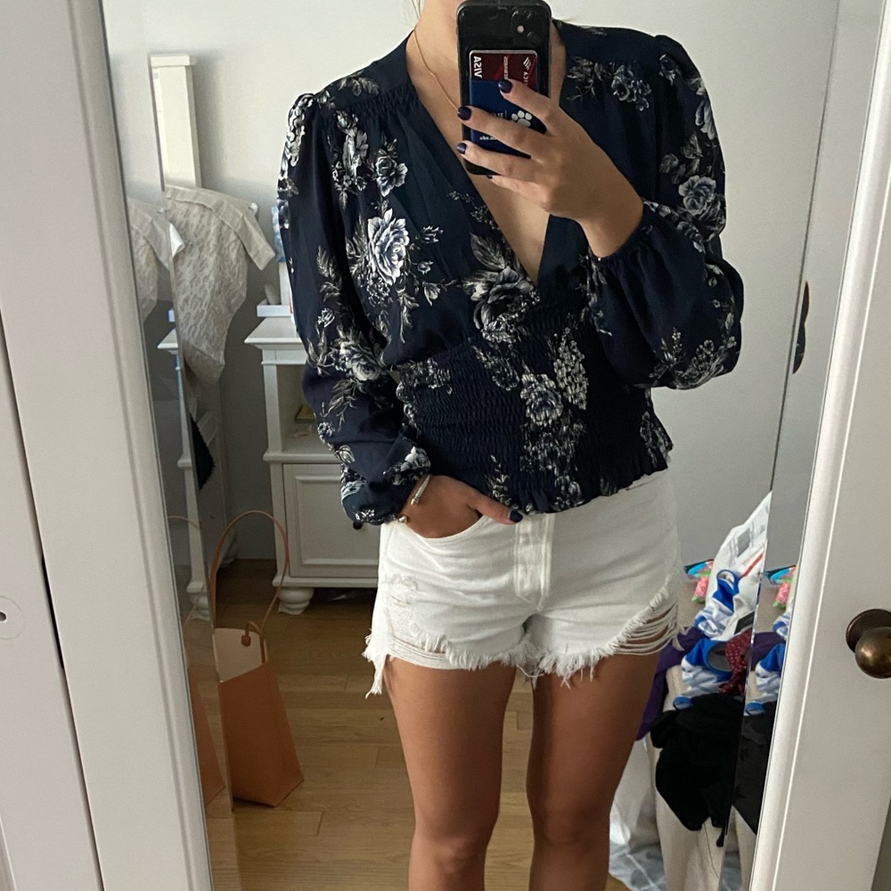 Boutique Floral Smocked Peplum Blouse